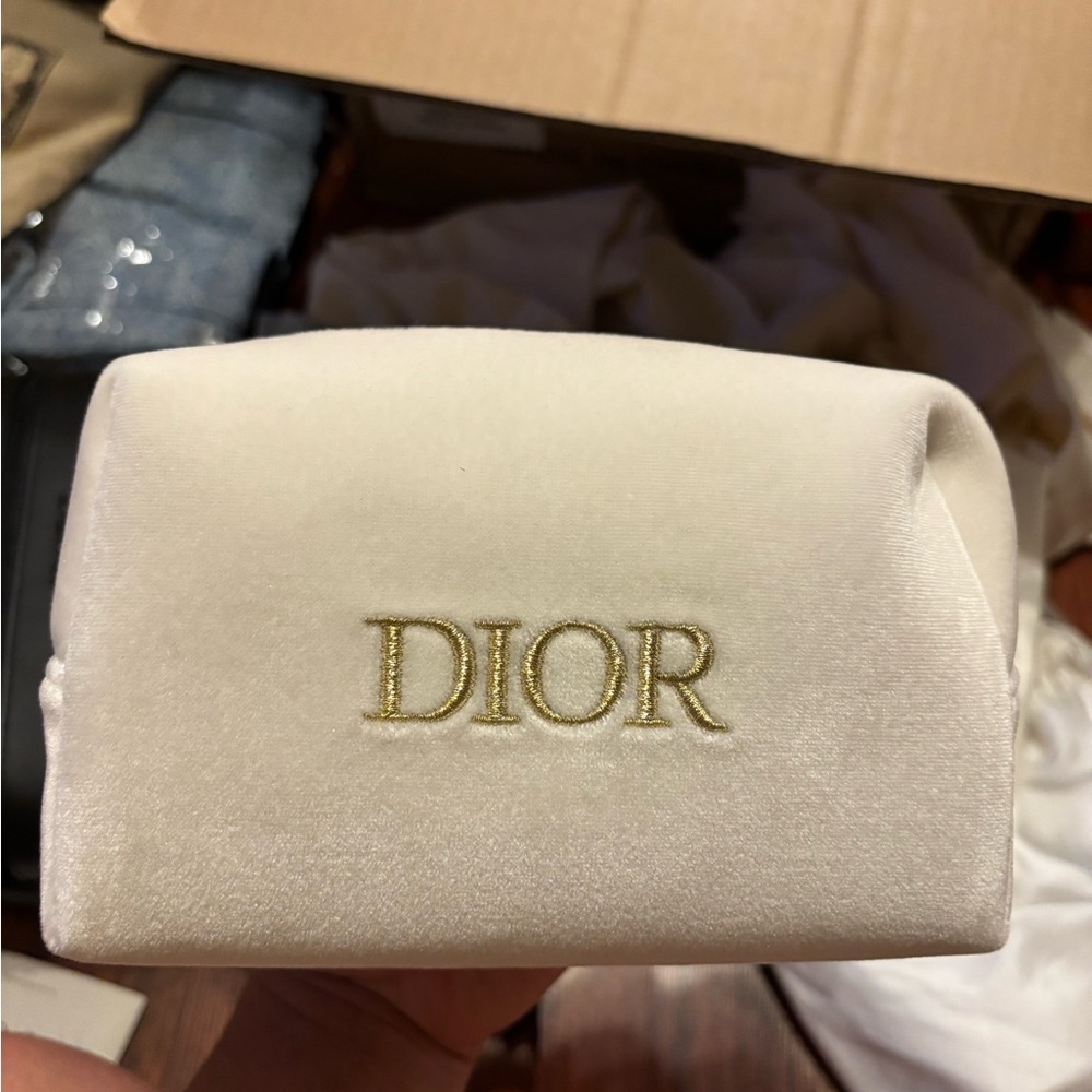 Dior White Velvet Cosmetic Bag